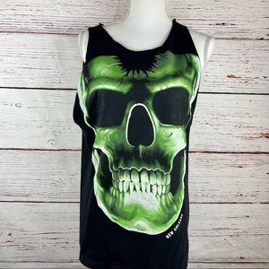 Glow-in-the-Dark Skull & Ribcage Cut-Off Tank – Green & Black